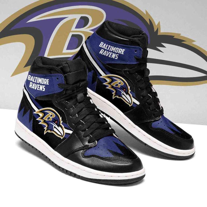 Men's Baltimore Ravens High Top Leather AJ1 Sneakers 002